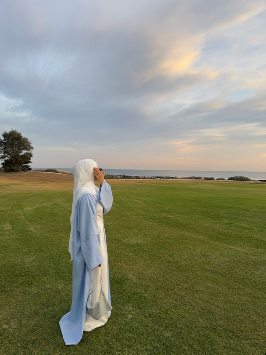 Crescent Abaya – Blue Pearl