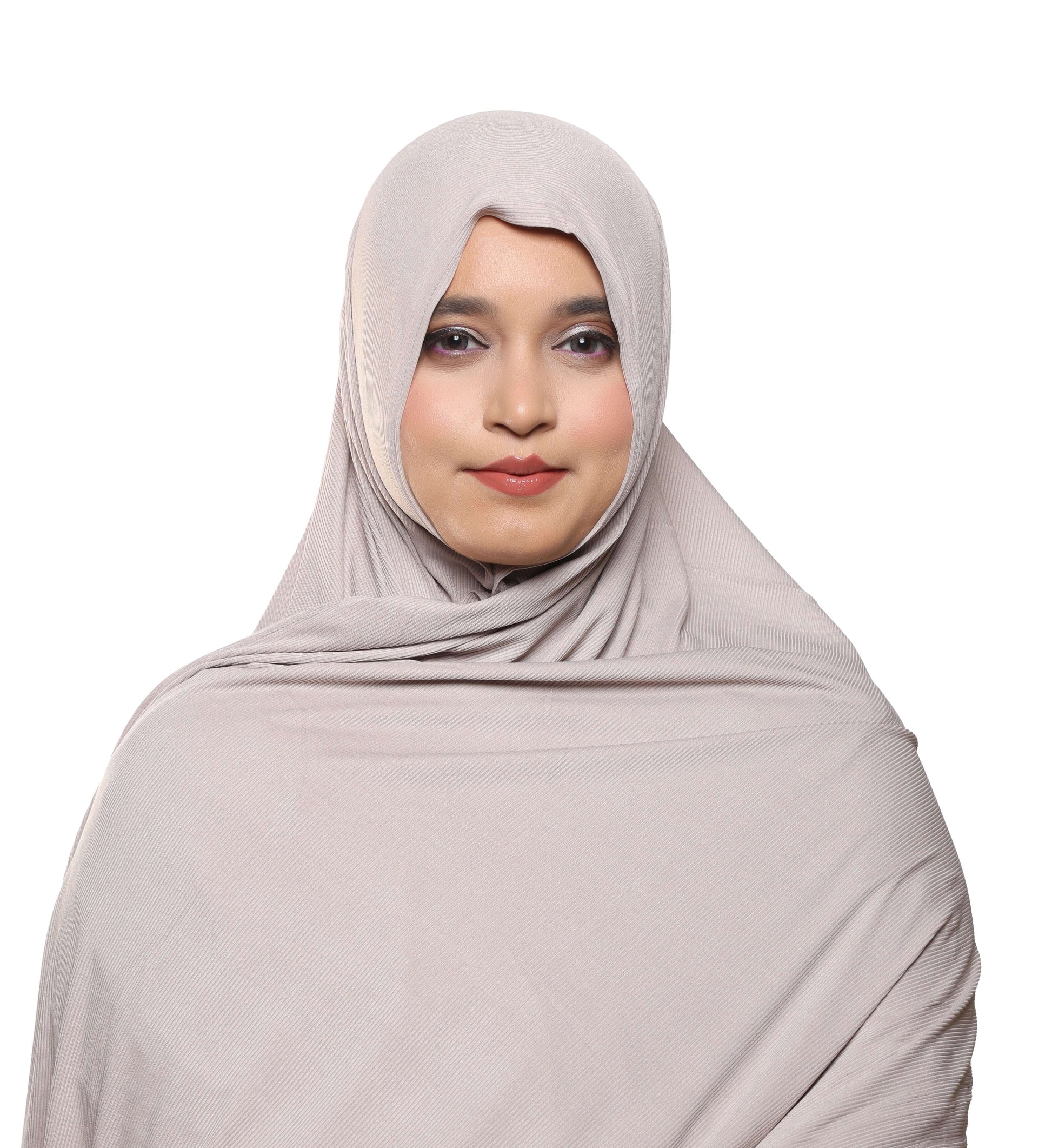 Front view of mauve textured jersey hijab neutral shade scarf – Qalbi