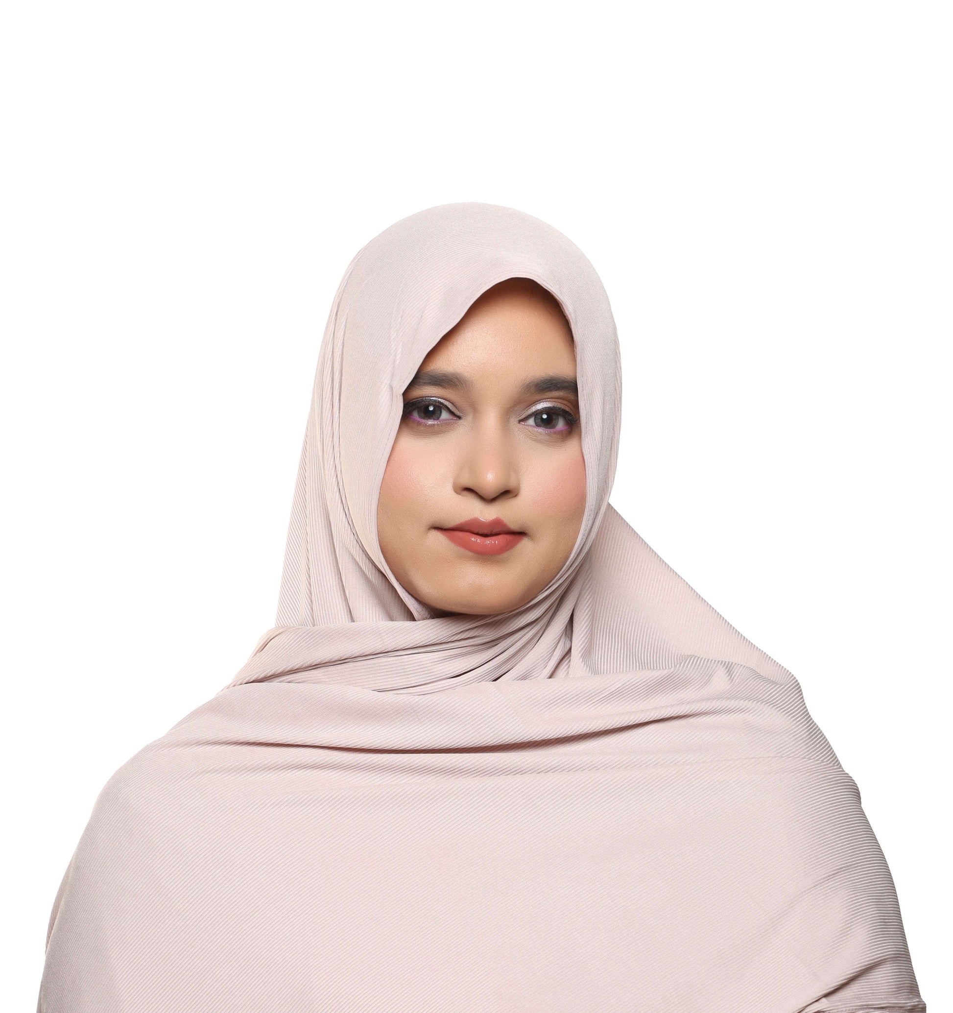 Front view of powder pink textured jersey hijab soft pastel scarf – Qalbi modest wear