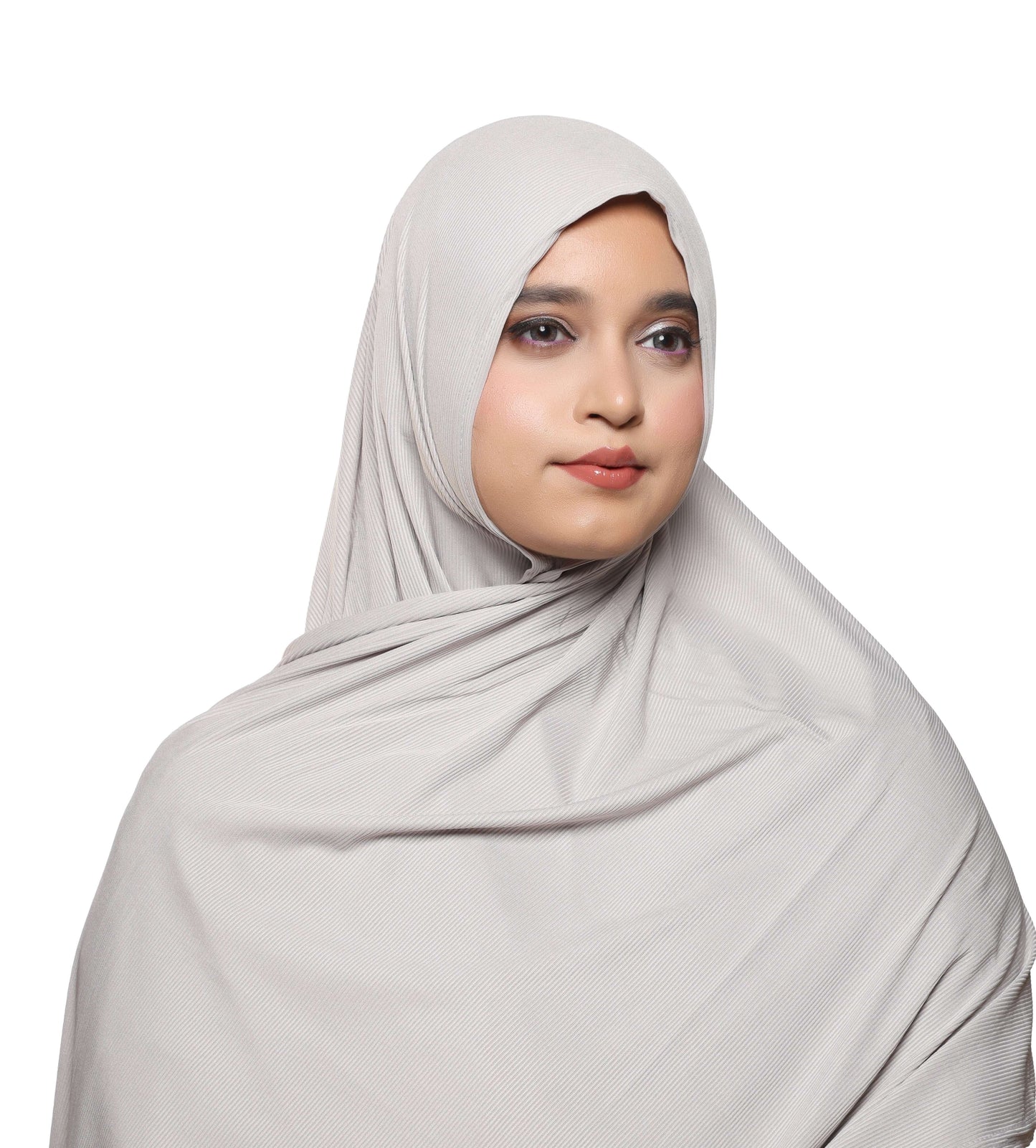 Close-up detail of silver textured jersey hijab stretch fabric – Qalbi hijab Australia