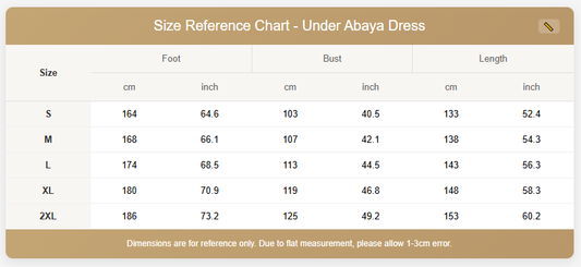 Size Guide for white under abaya dress perfect layering piece – Qalbi modest wear
