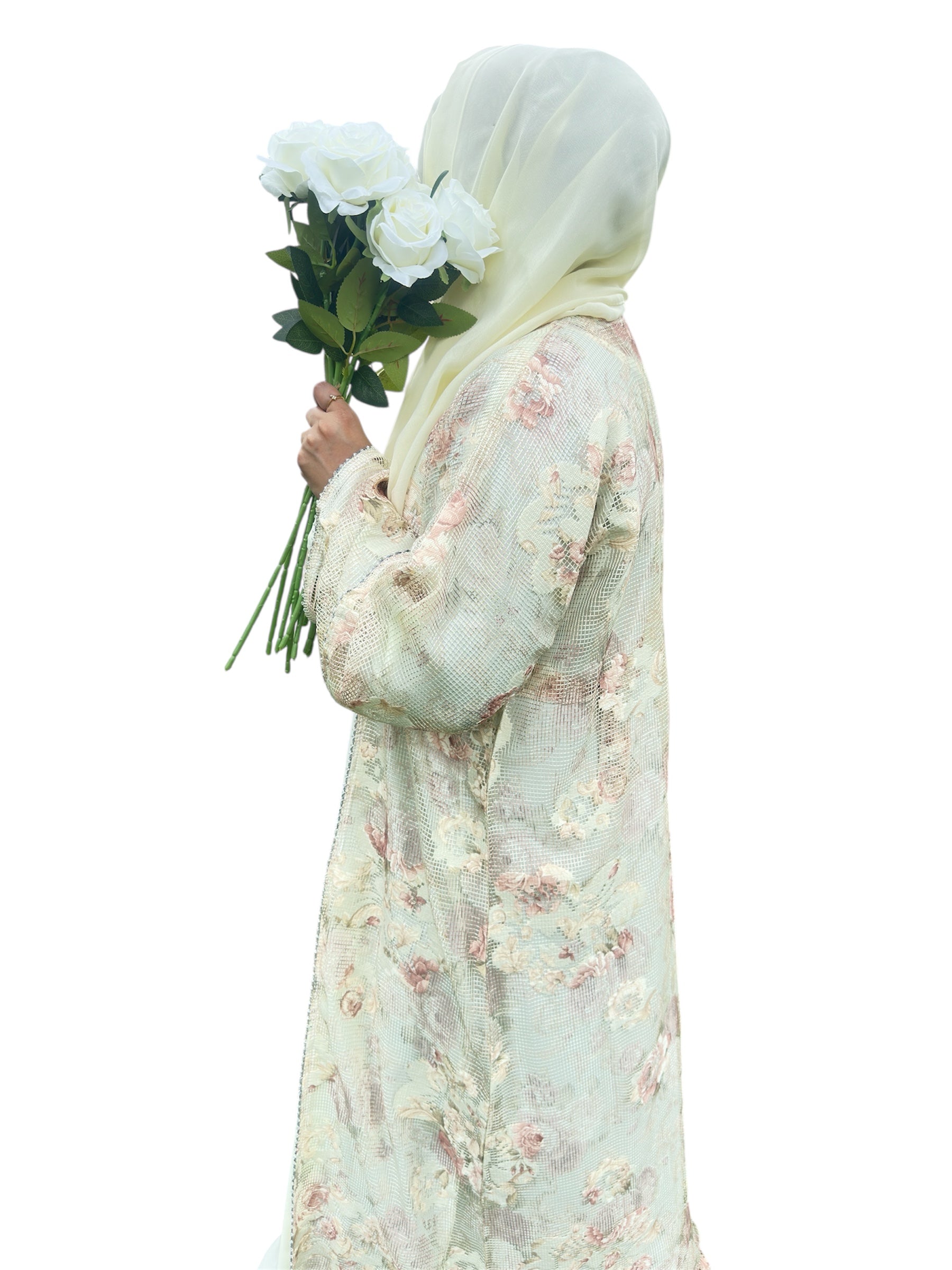Firdous Abaya Butter Yellow back view modest full-length dress
