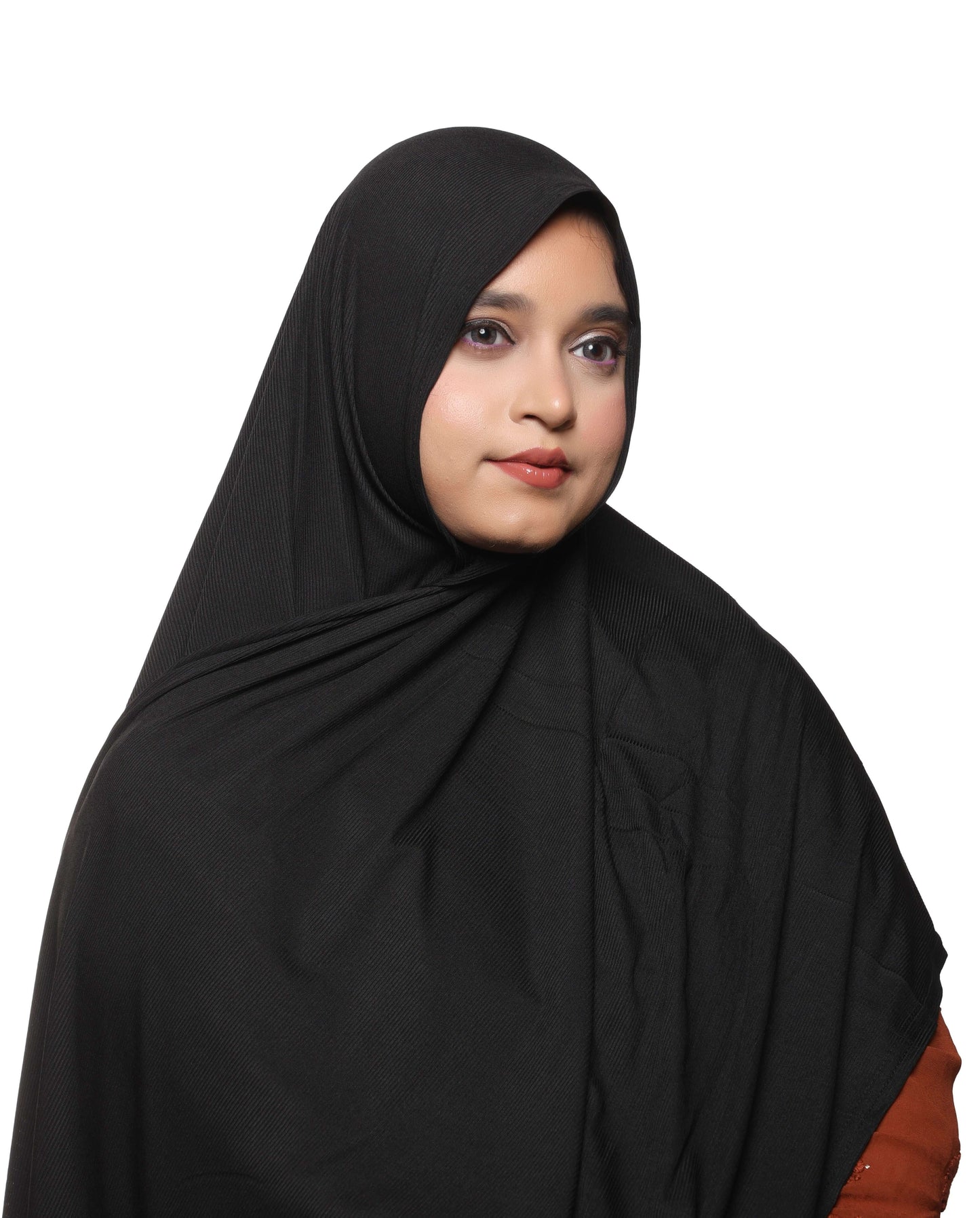 Close-up fabric detail of classic black textured jersey hijab stretch texture – Qalbi modest fashion