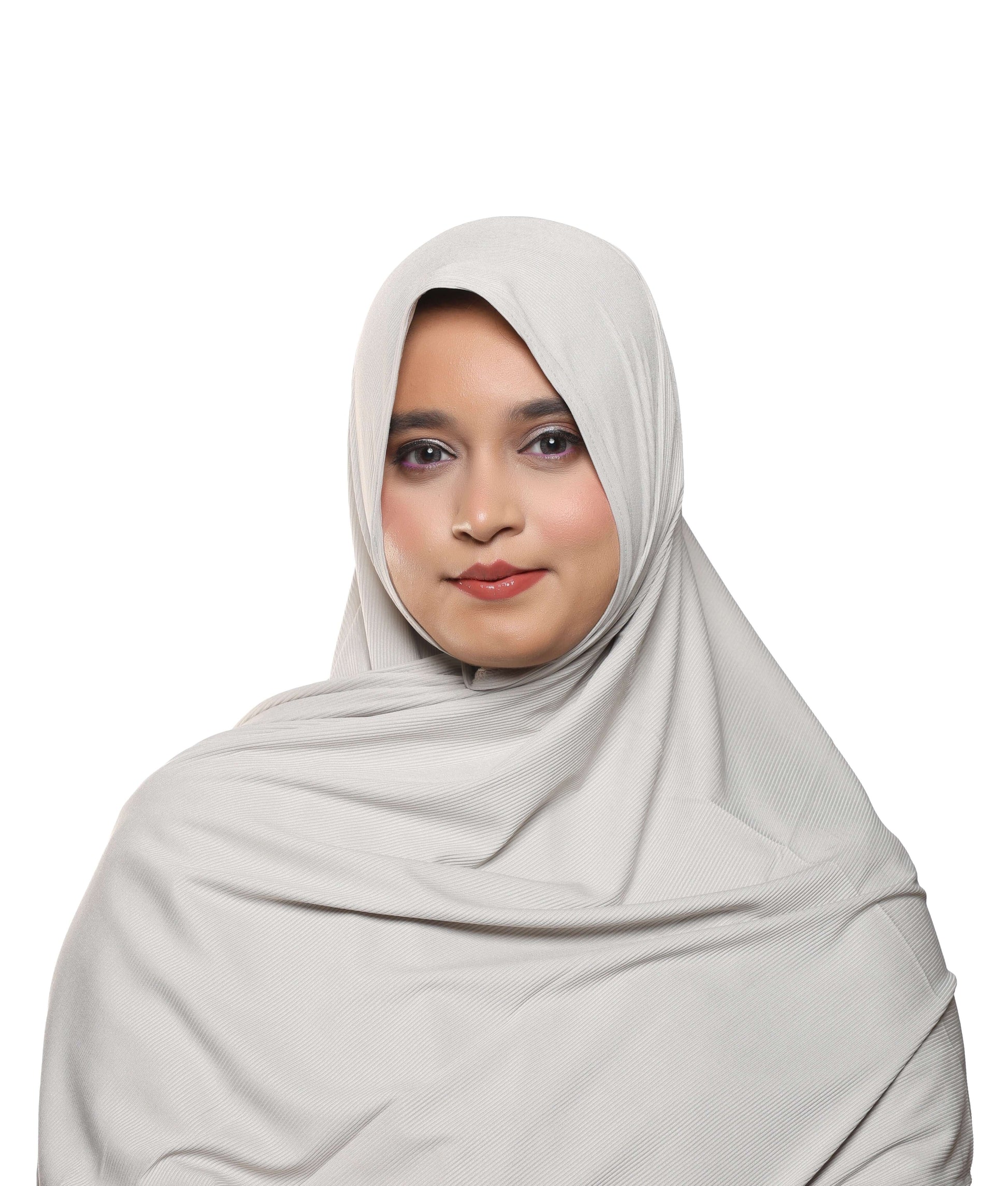 Front view of dove grey textured jersey hijab neutral shade scarf – Qalbi