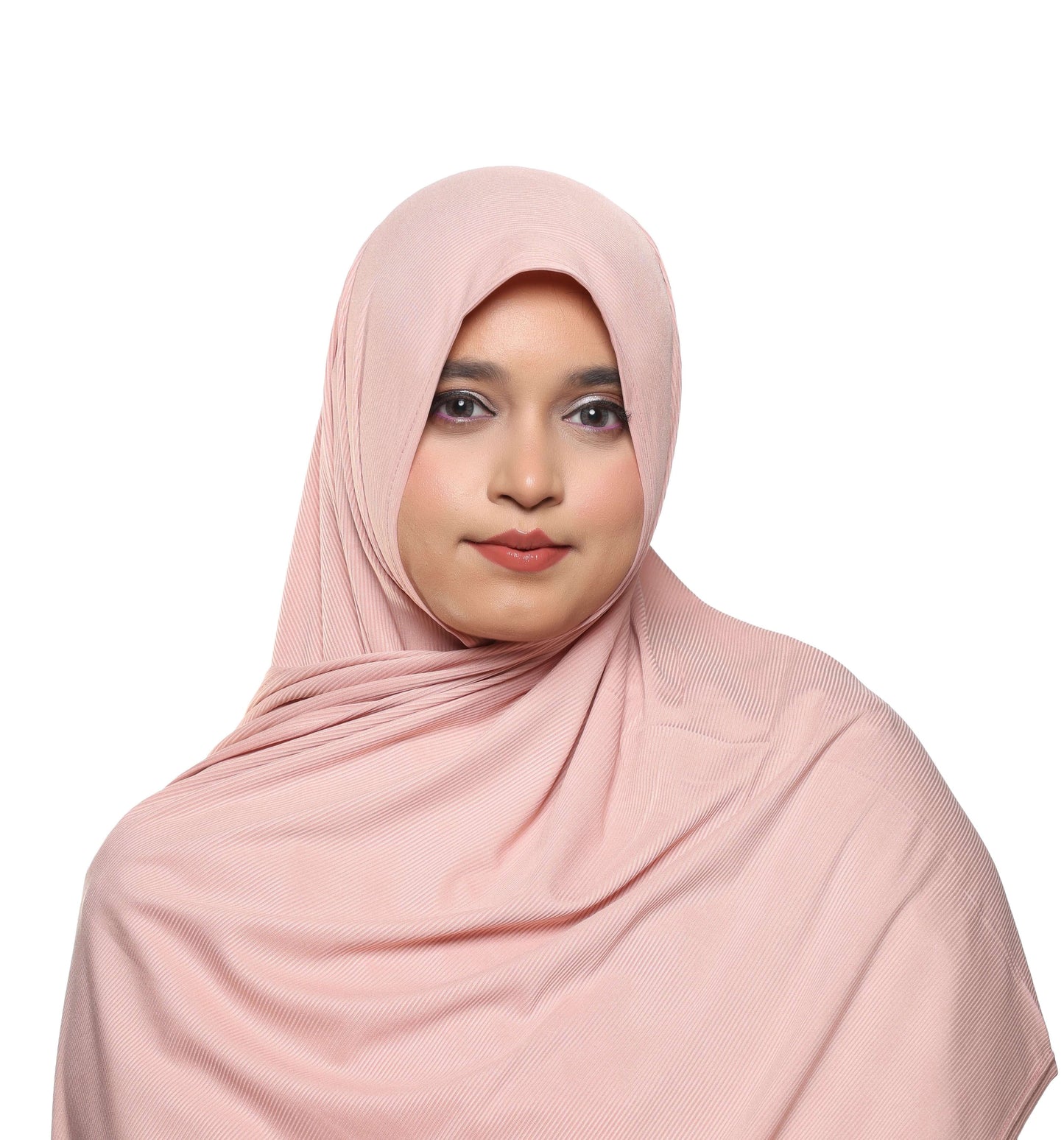 Front view of dusty pink textured jersey hijab muted pink scarf – Qalbi modest wear