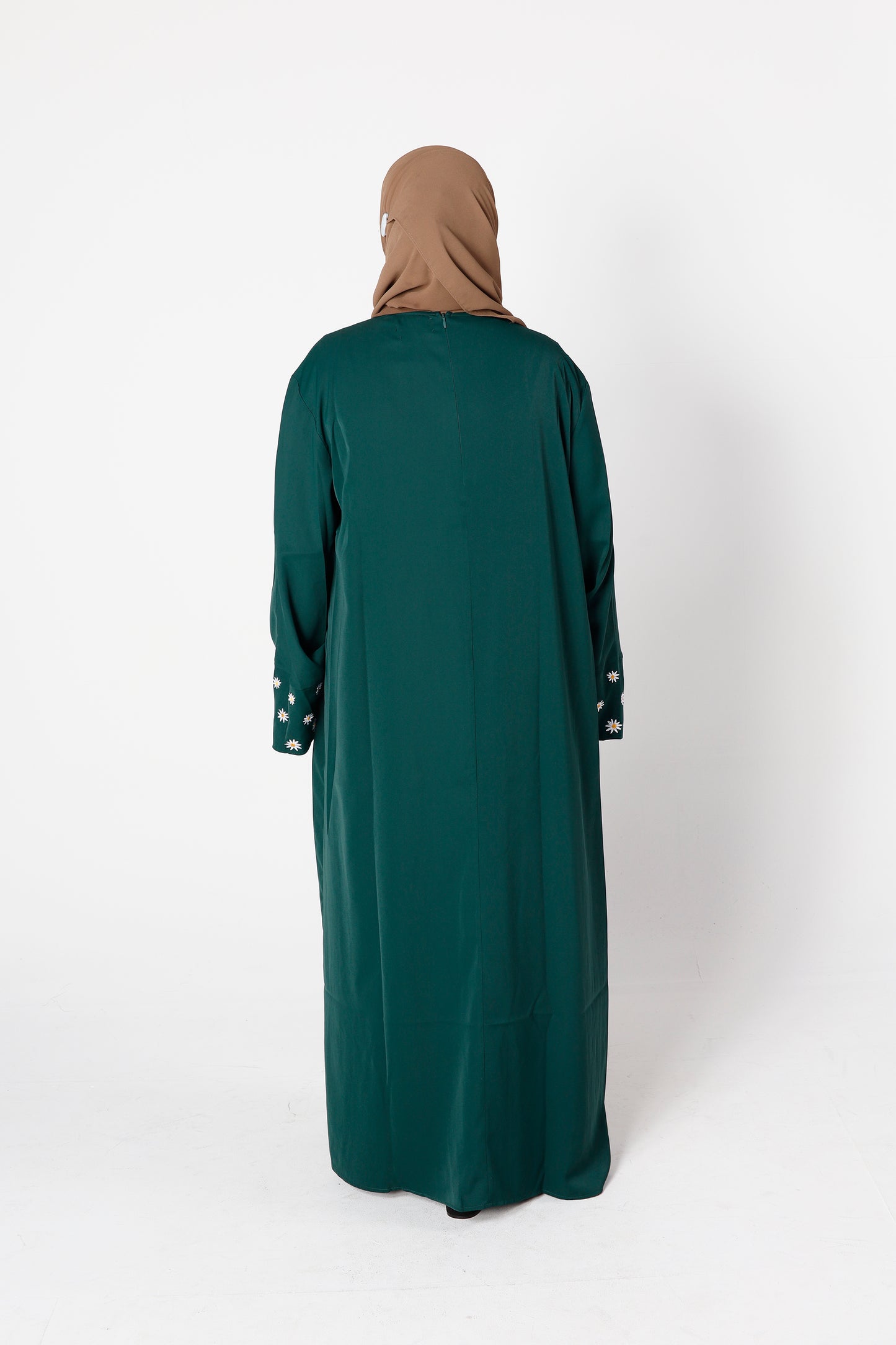 Back view of Zahra abaya in emerald green elegant modest wear – Qalbi