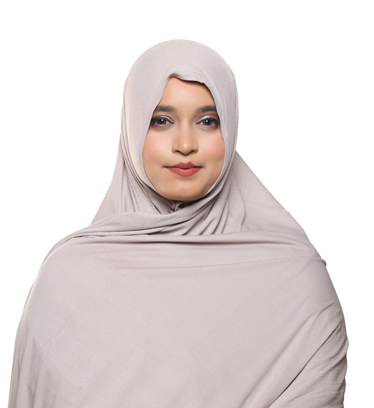 Front view of mauve textured jersey hijab neutral shade scarf – Qalbi
