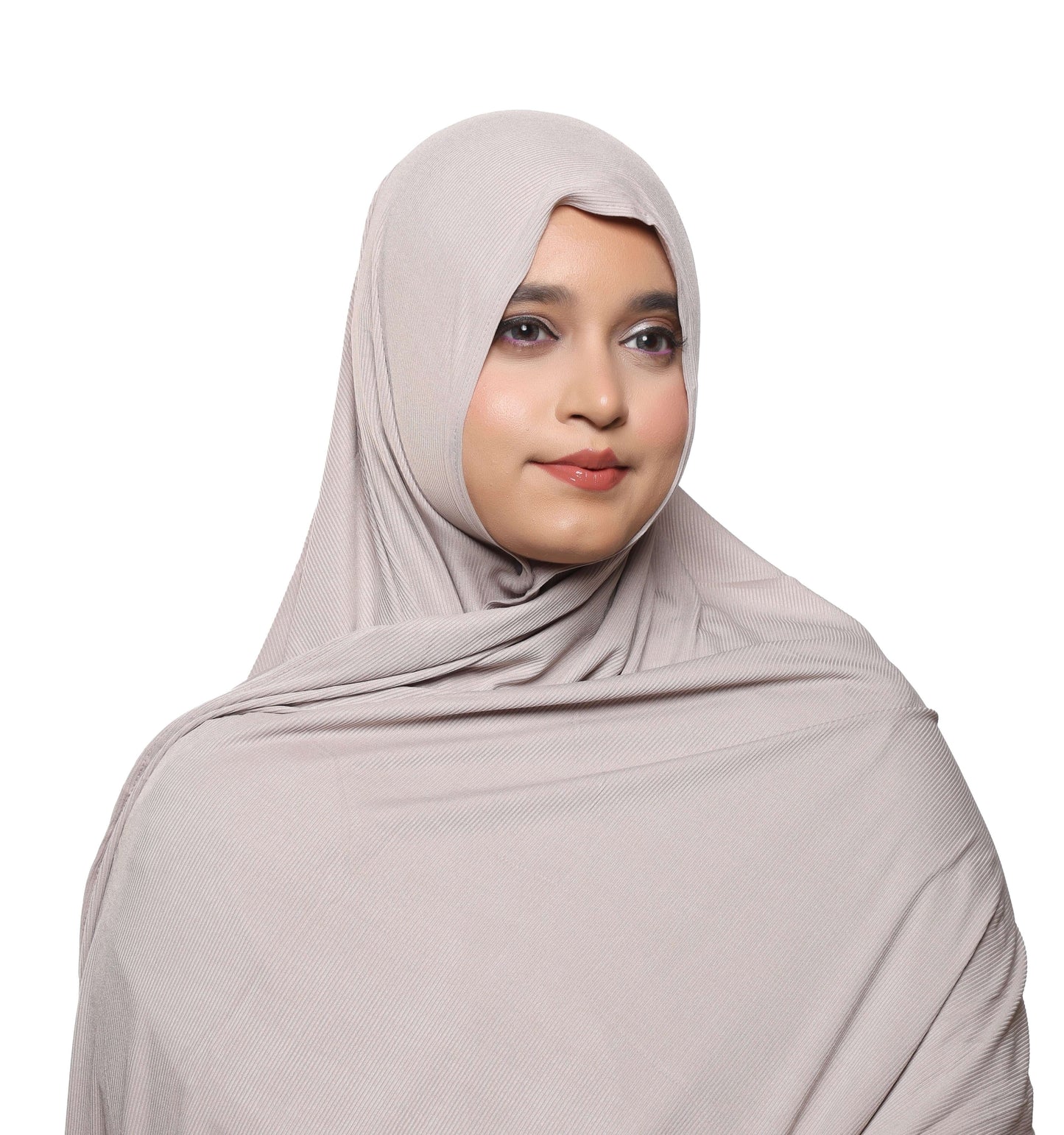 Close-up view of mauve textured jersey hijab neutral shade scarf – Qalbi