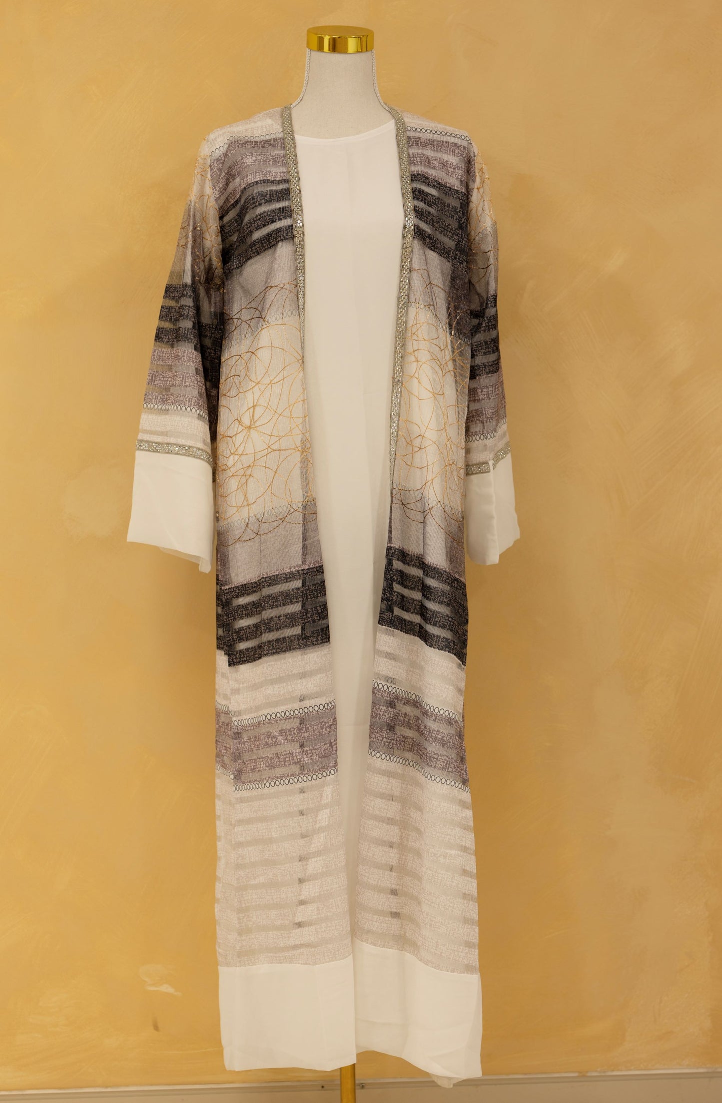 Noor Abaya Silver Gleam full length design from Qalbi Noor Al-Eid Collection