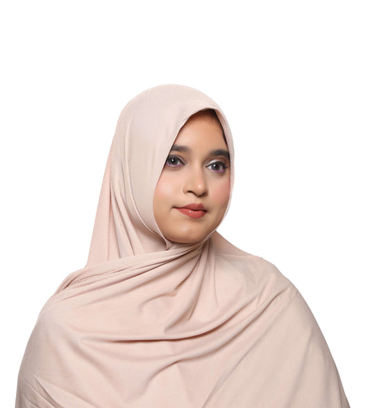 Close-up fabric texture of nude blush textured jersey hijab – Qalbi modest wear