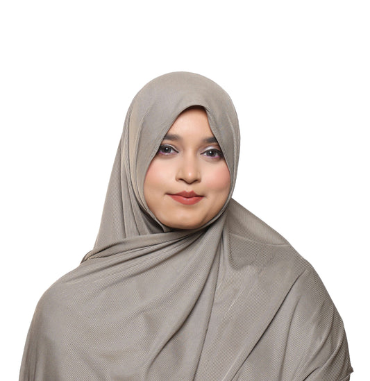 Front view of olive green textured jersey hijab earthy tone scarf – Qalbi modest wear
