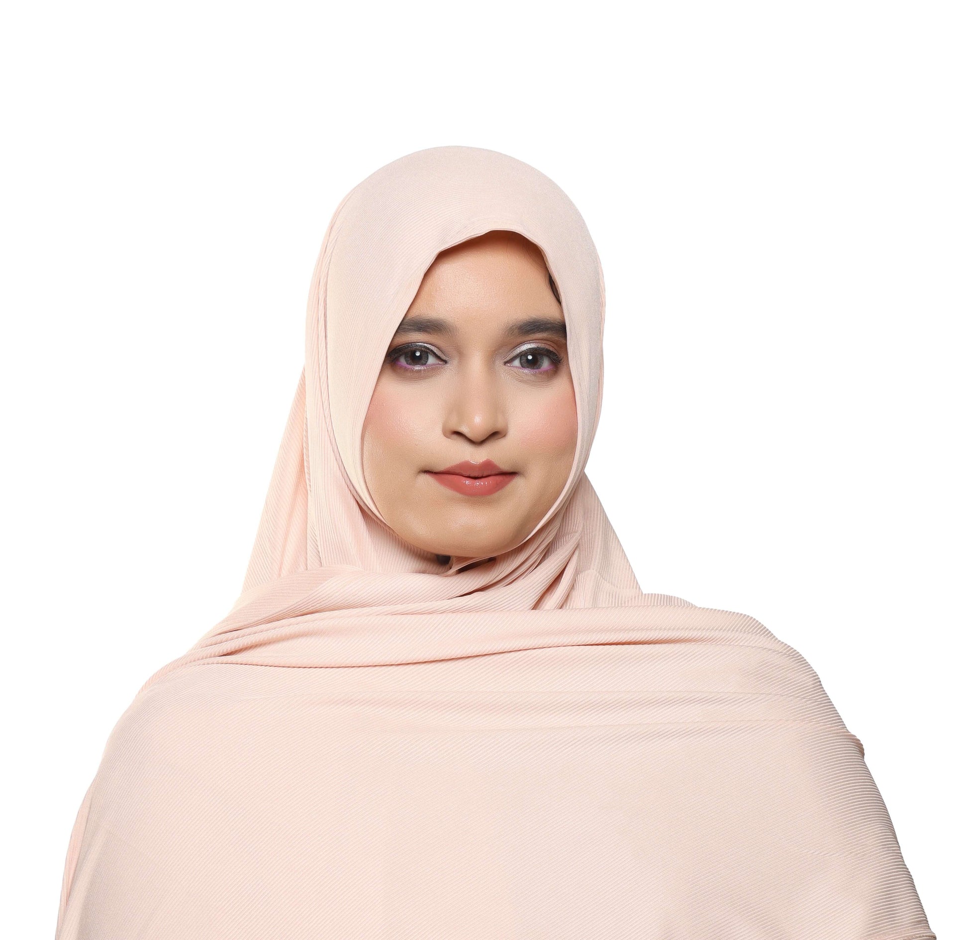Front view of peach blush textured jersey hijab feminine soft scarf – Qalbi 