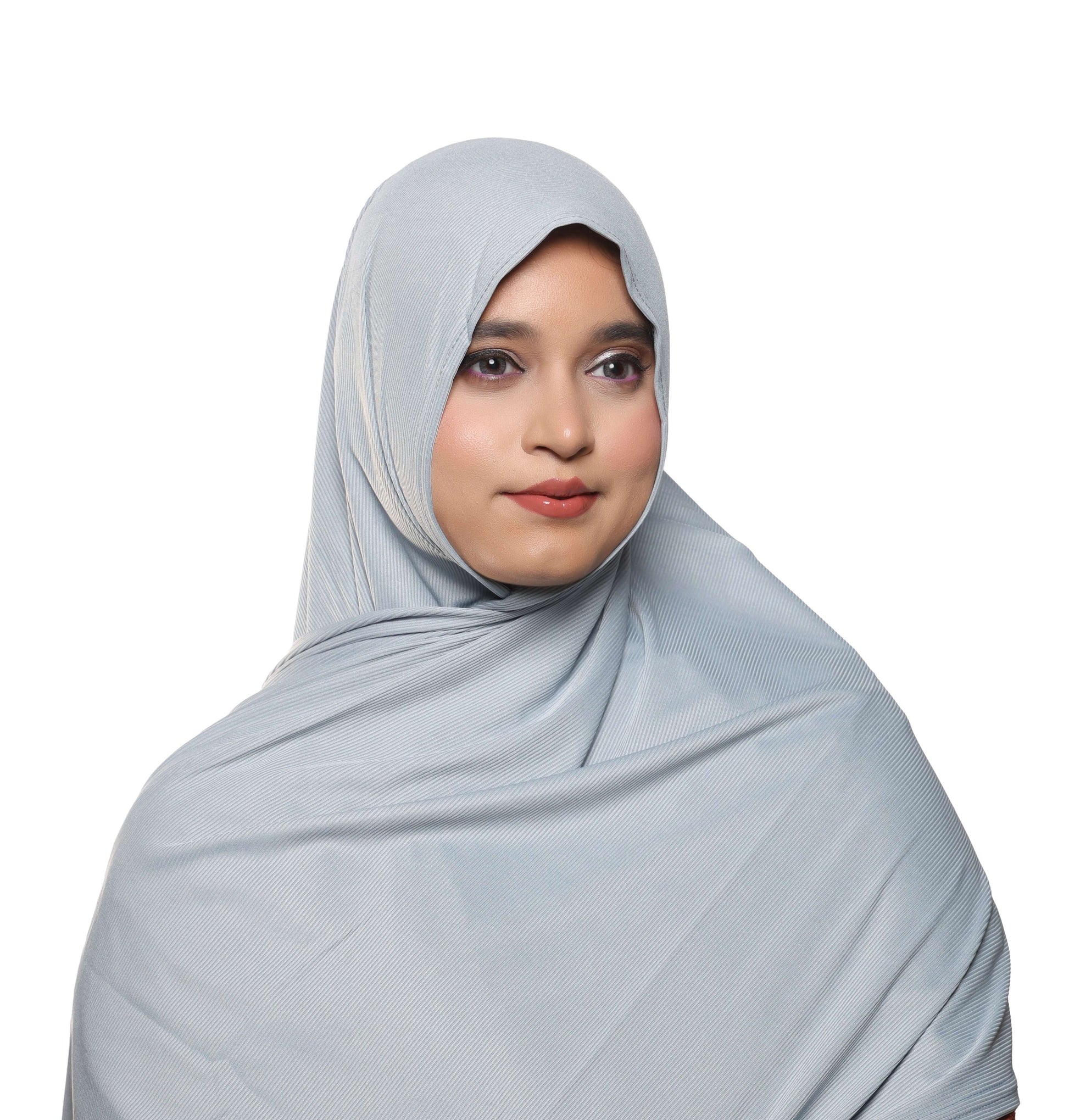Close-up fabric view of powder blue textured jersey hijab scarf – Qalbi
