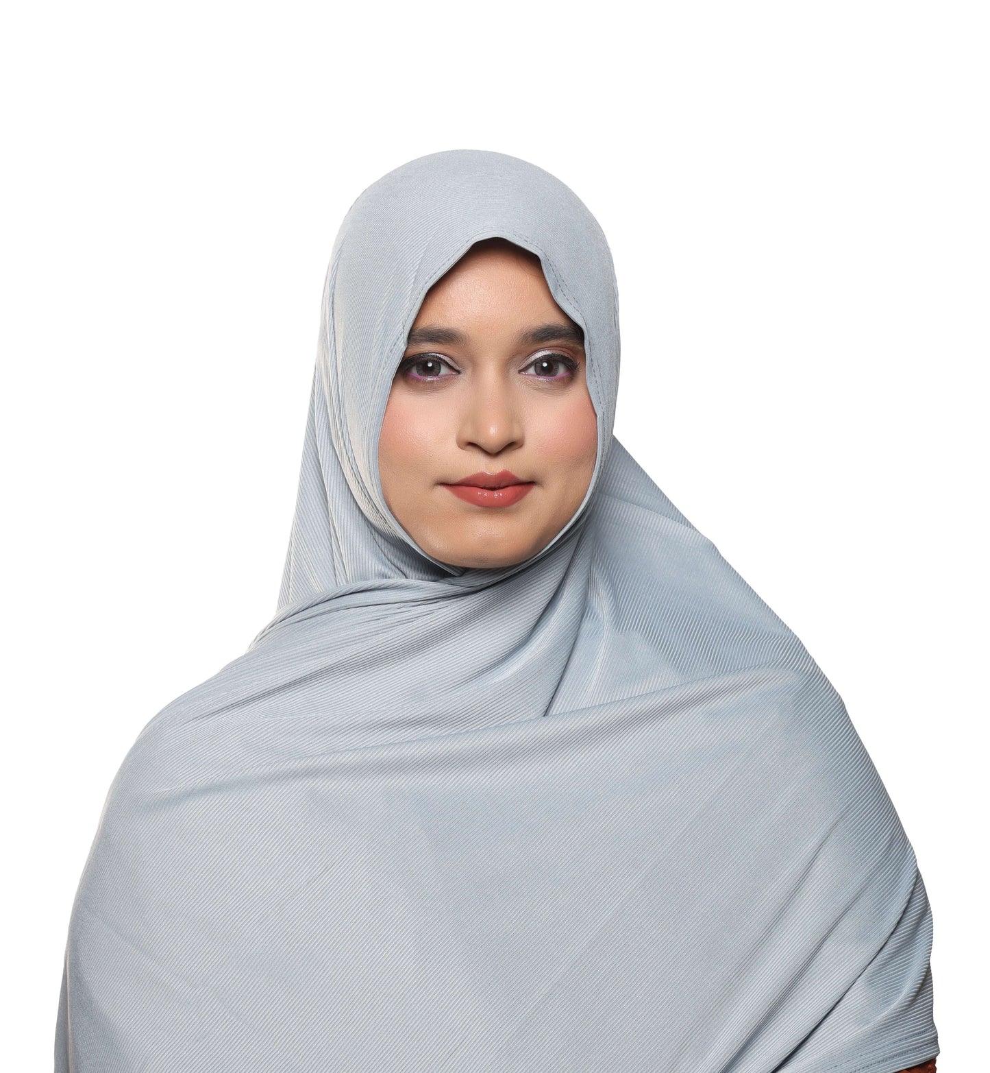 Front view of powder blue textured jersey hijab scarf – Qalbi
