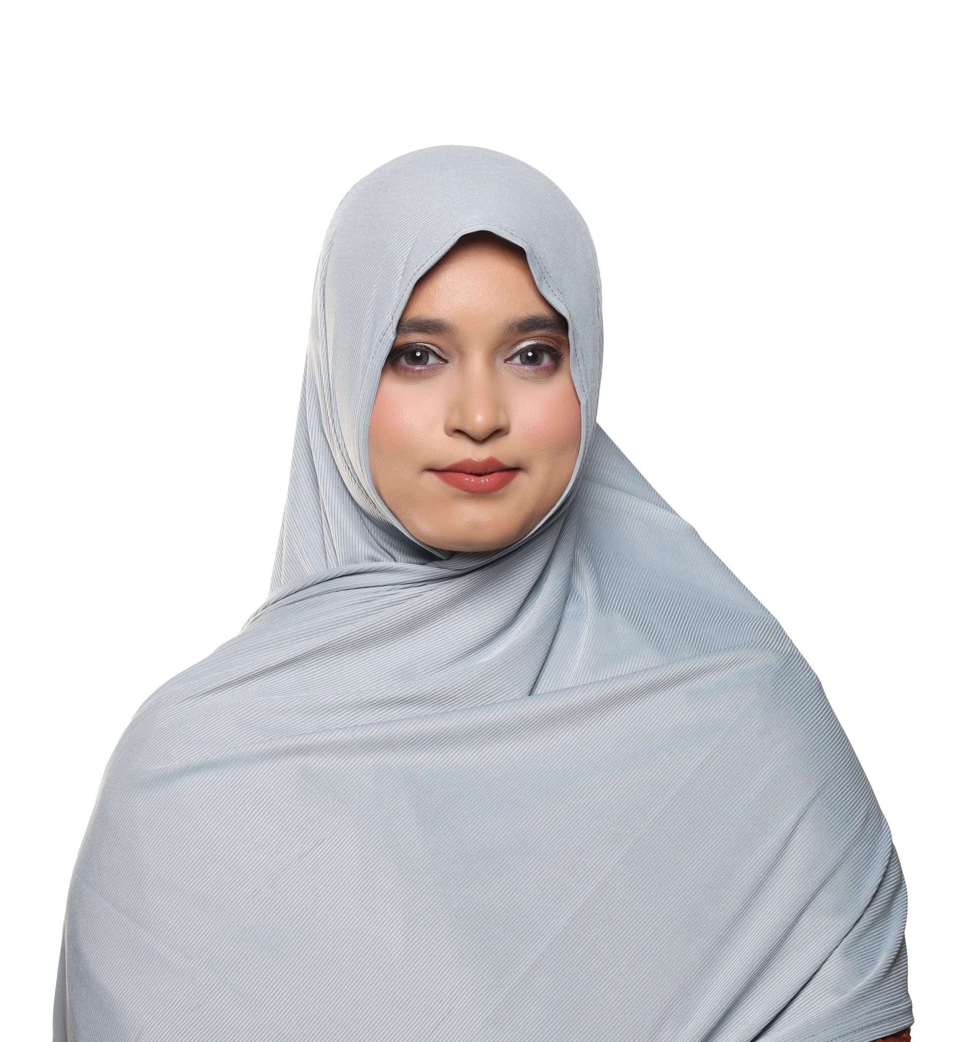 Front view of powder blue textured jersey hijab scarf – Qalbi