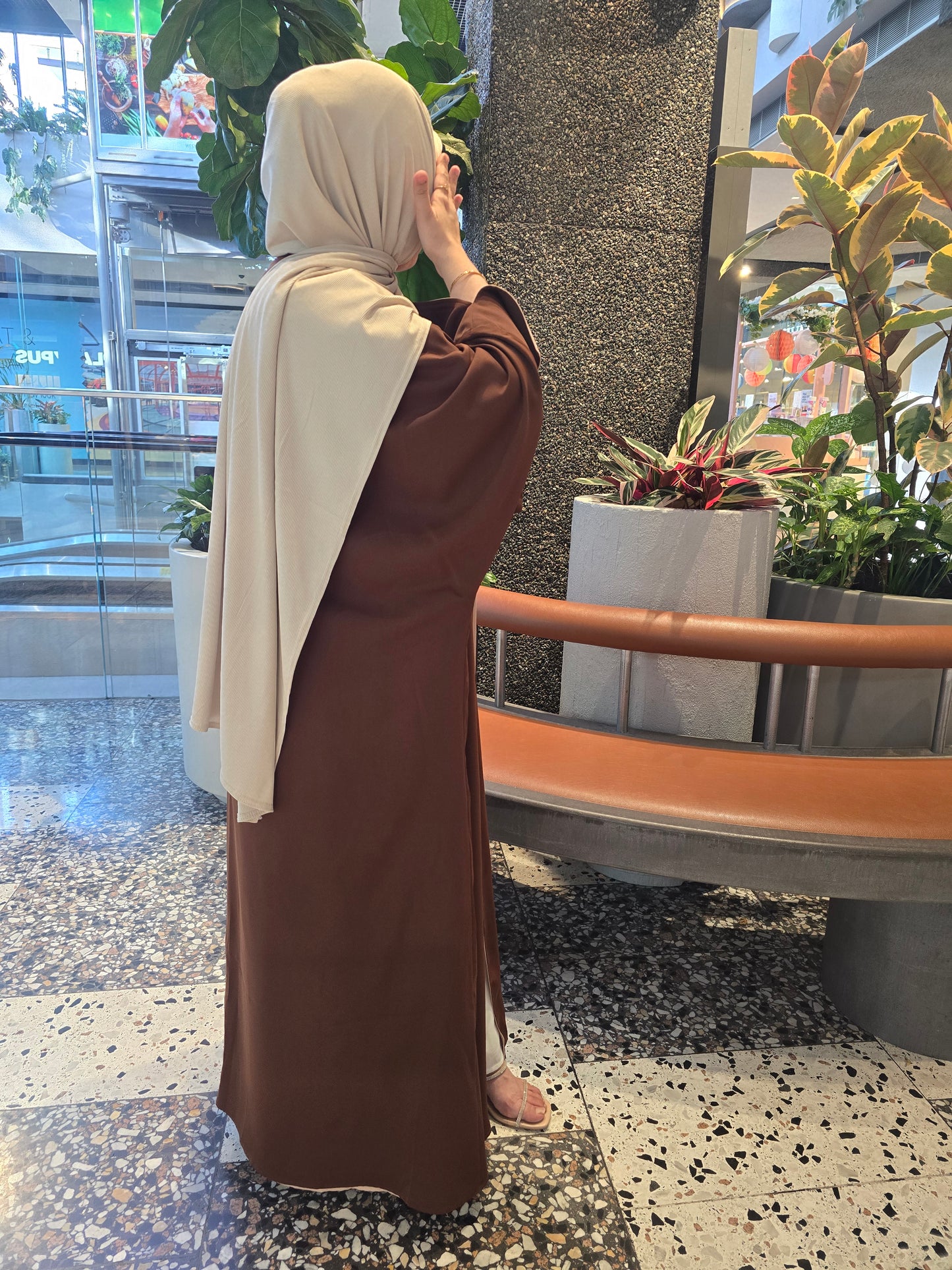 Qalbi Double Sided abaya in brown beige reversible abaya
