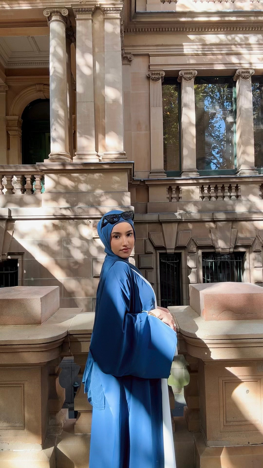 Reversible abaya side pose styling Qalbi Australia