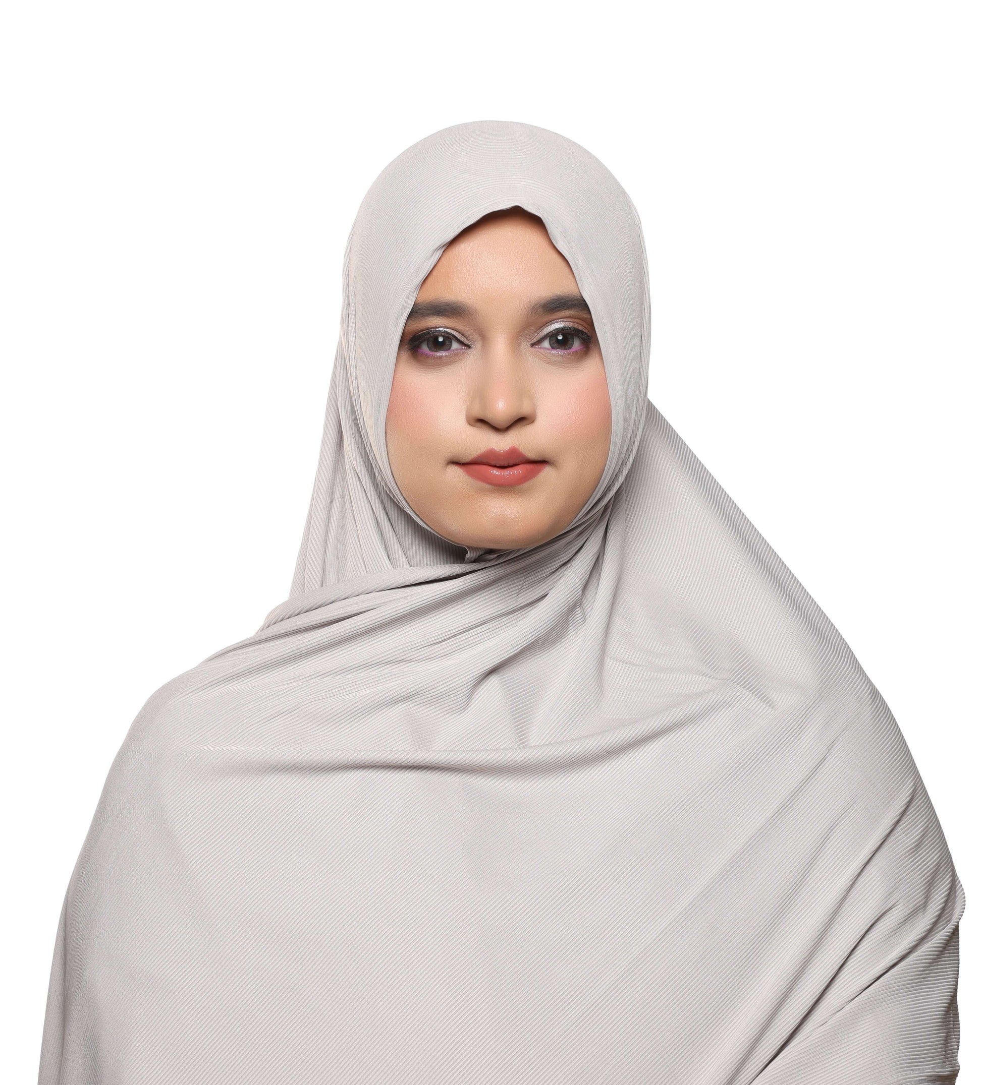 Front view of silver textured jersey hijab elegant soft scarf – Qalbi modest clothing