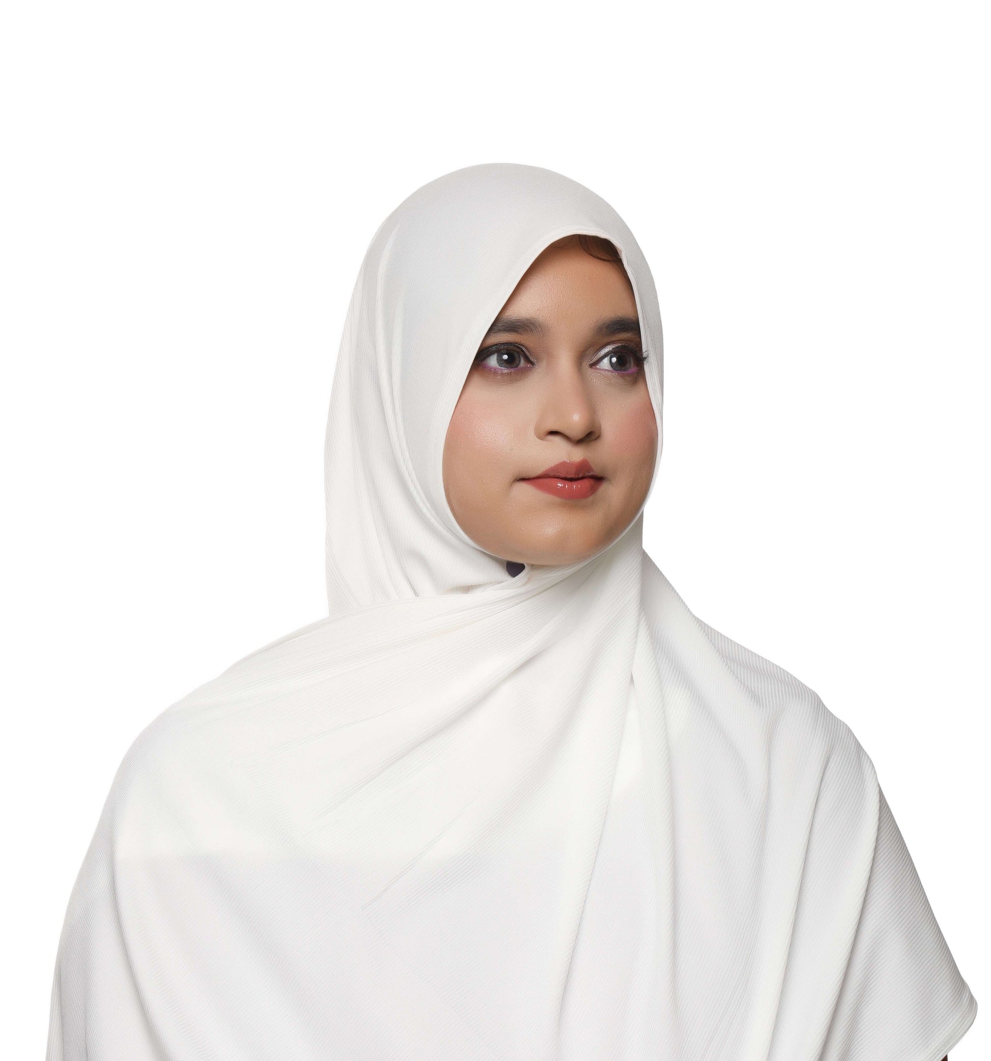 Close-up fabric view of pure white textured jersey hijab scarf – Qalbi