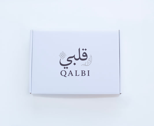 White Qalbi Gift Box, hand-packed and ready to present, symbolizing a complete, thoughtful, and elegant modest gift.