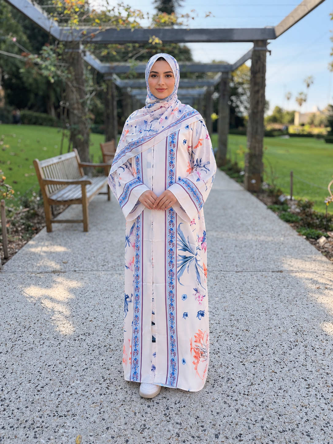 Botanical Bloom Abaya - Peach Cream