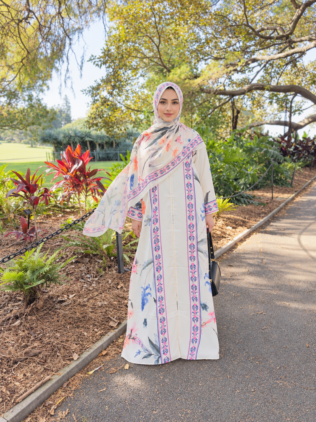 Botanical Bloom Abaya - Buttercream